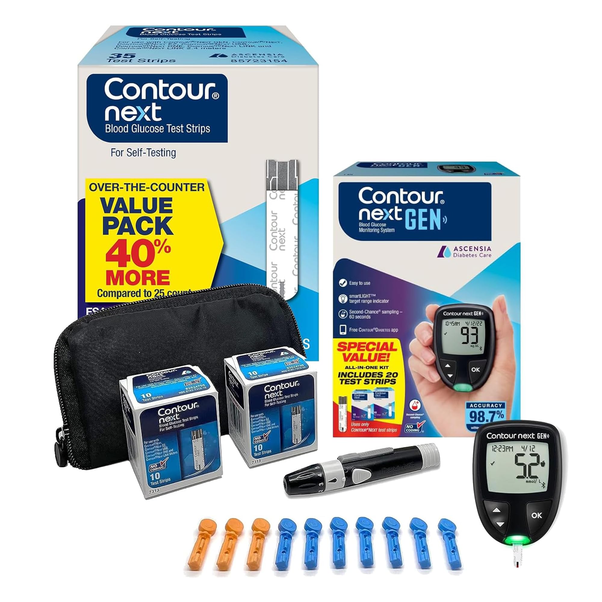 Ascensia CONTOUR NEXT GEN Blood Glucose Monitoring System – All-in-One Kit for Diabetes with Glucose Monitor and 55 Test Strips For Blood Sugar & Glucose Testing Image