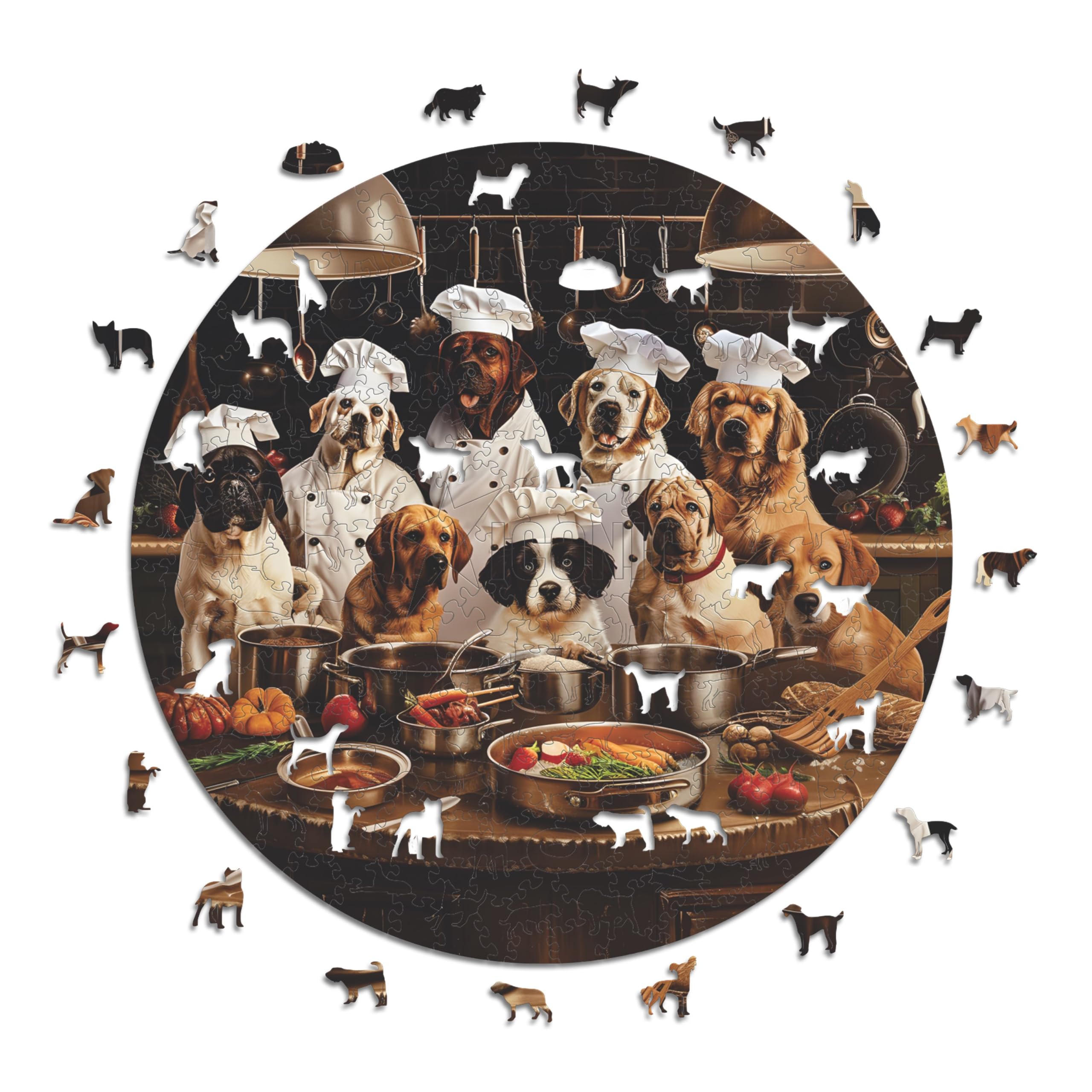 Iconic Puzzles - Chef Dogs, fantasy animals, 100% sustainable wooden puzzle, Gifts for Children and Adults, size L, 600 Pieces โ image 1