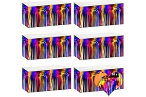 MEBIORNT 6 Pack 29x108 Inch Rainbow Metallic Foil Fringe Table Skirts Banner for Tinsel Streamer Garland Curtains Backdrop for Parade Floats Wedding Baby Shower Birthday Christmas Halloween Party Decoration