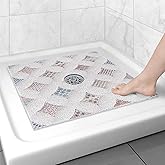Square Shower Mat Non Slip: 27x27 Inch Extra Large Shower Floor Mat with Drain Hole in Middle - Soft PVC Loofah Bath Mat for Shower - Anti Slip Shower Stall Mat for Elderly and Kids