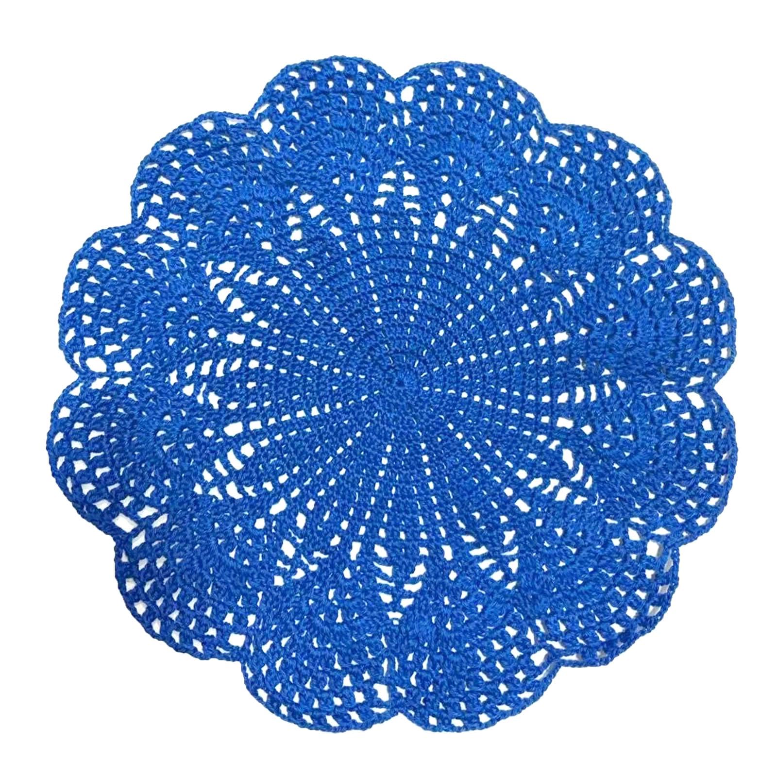 BOMHCS Pack of 1 PC 12 in - 14 in Round Flower Lace Doilies Coasters Kitchen Tableware Handmade Crochet Placemats (Blue, Pack of 1 PC, 12 in to 14 in)