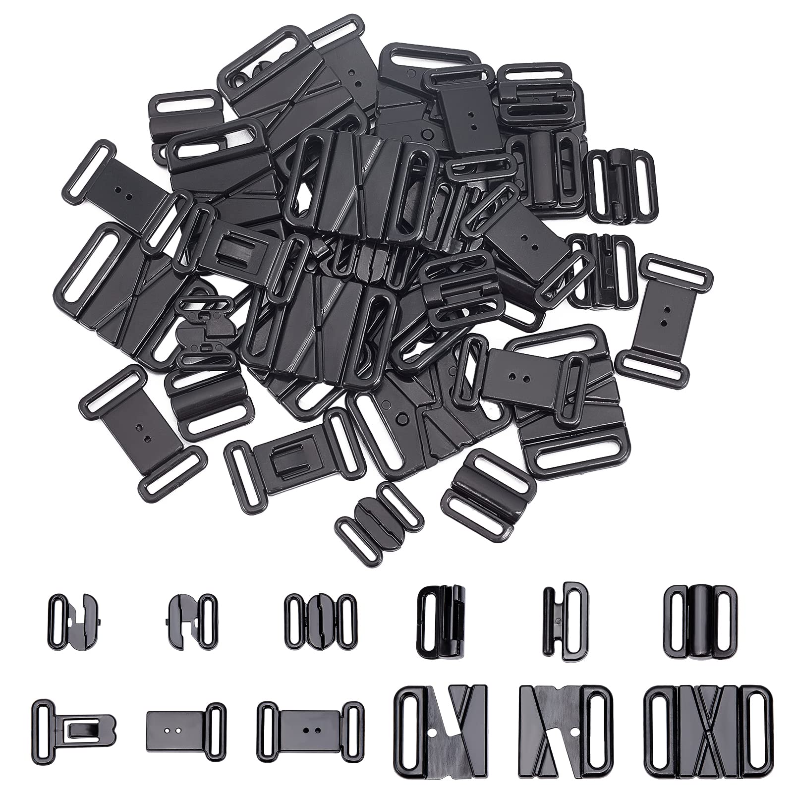 CHGCRAFT 56 Sets Swim Suit Hooks Replacement - Plastic Swimsuit Bra Strap Adjuster Slide Hook Clothing Accessories for Lingerie Slip Dress, Black