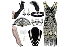 Sekepingo 1920s Accessories for Women Great Gatsby Nye Sparkly Dress Set with Headband Masquerade Mask Fishnet Tights