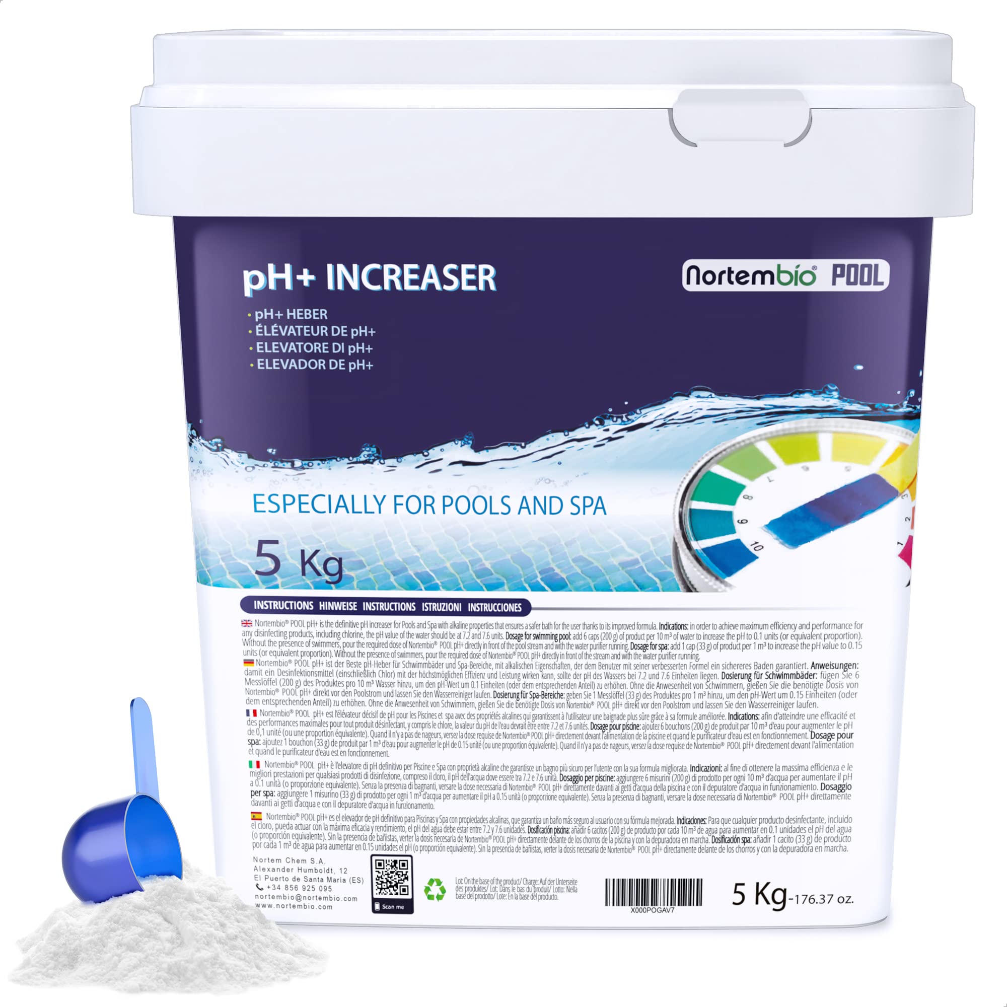 Nortembio Pool pH+ Plus 5 kg pH Increaser for Swimming Pools & Spas – Natural pH Regulator, Improves Water Quality, Fast-Dissolving Powder for Year Round Maintenance