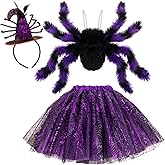 Hifot Spider Costume for Kids, Spider Wings Tutu Skirt Spiderweb Headband Set Girls Halloween Costumes Cosplay Party