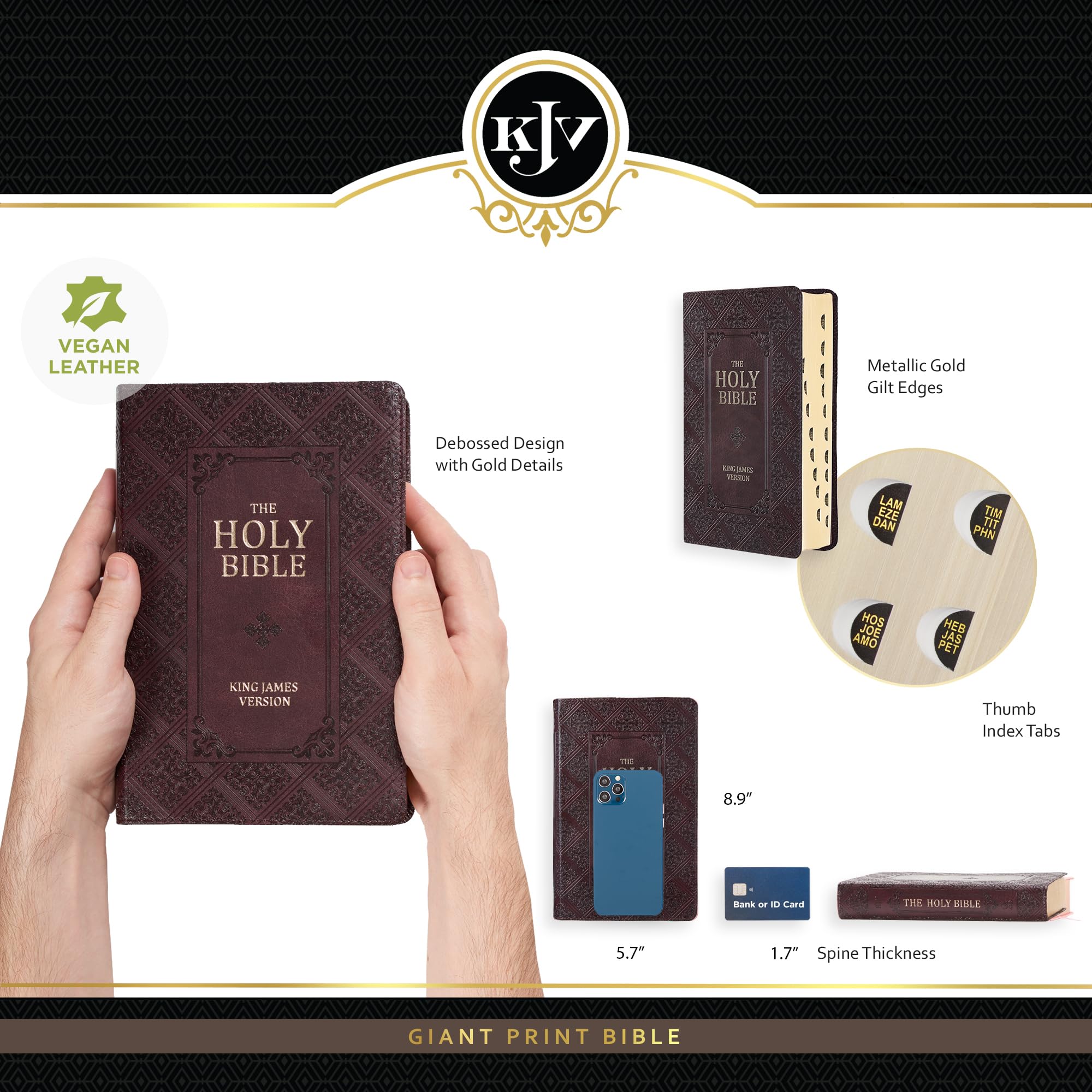 KJV Holy Bible, Giant Print Standard Size Faux Leather Red Letter Edition - Thumb Index & Ribbon Marker, King James Version, Dark Brown (KJV Standard GP Editions) KJV Holy Bible, Giant Print Standard Size Faux Leather Red Letter Edition - Thumb Index & Ribbon Marker, King James Version, Dark Brown (KJV Standard GP Editions) Imitation Leather