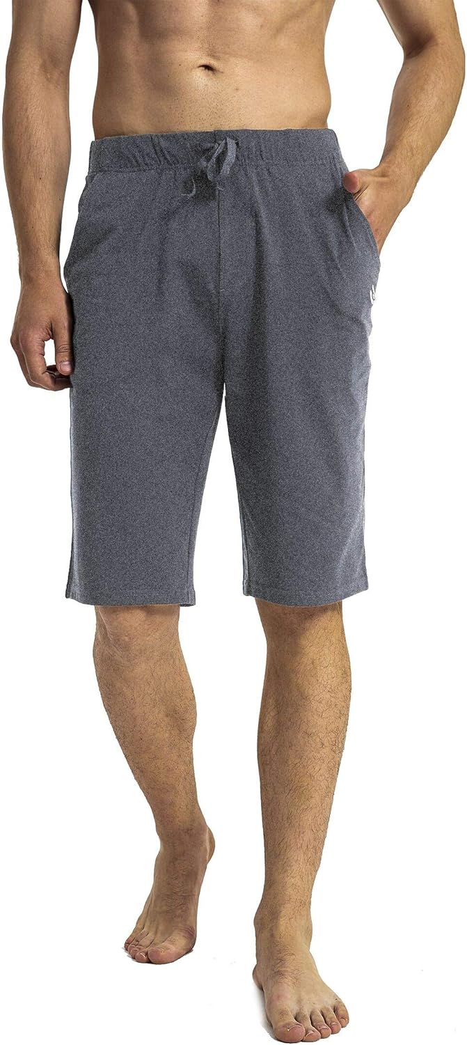 N-A Men's Yoga Shorts Cotton Running Athletic Sweat Loose Long Shorts with Pockets for Indoor Home Gym Exercise: Clothing