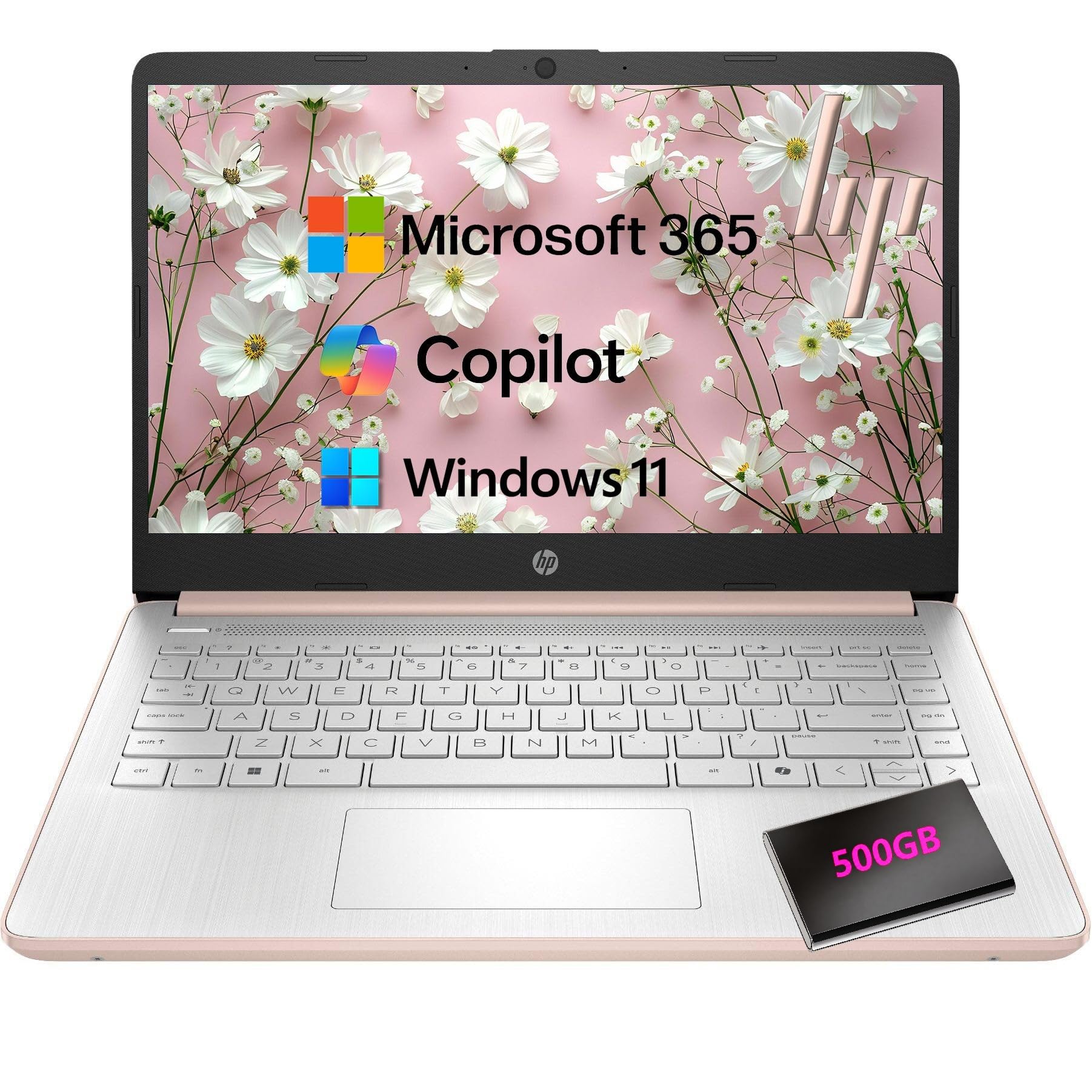 HP 14" Laptop Computer 2026, Intel N150 CPU, Office 365, EXT 500GB HDD | 128GB Storage, Copilot AI, 1TB Cloud Storage, WiFi 6