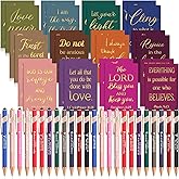 Estune 48 Pcs Bible Pens Notepads Gifts Set Ballpoint Pen Notebook Inspirational Quotes Christian Pens Bible Journal for Women Motivational Christian Gifts (Simple Style)