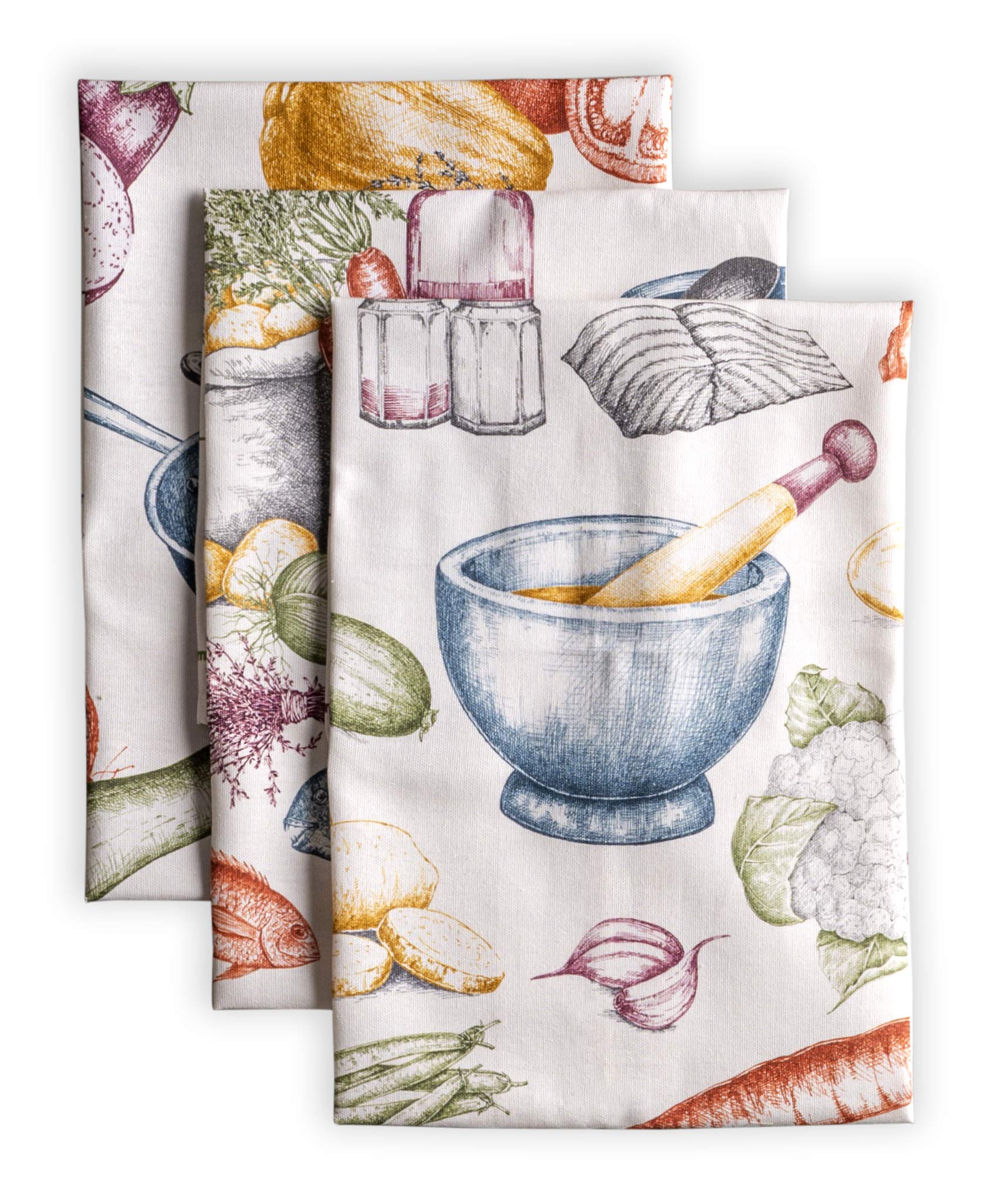 Maison d' Hermine Kitchen Towels Set of 3 100% Cotton 70 CM x 50 CM Reusable Cloth Tea Dish Towels Absorbent with Hanging Loop for Kitchen, Dining, Cocktail Parties Spring/Summer (Gastronomie) — image 1