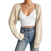 Fuimsul Women Open Front Ribbed Knit Crop Bolero Drop Shoulder Long Sleeve Solid Loose Fit Knitted Crop Cardigan Shrug