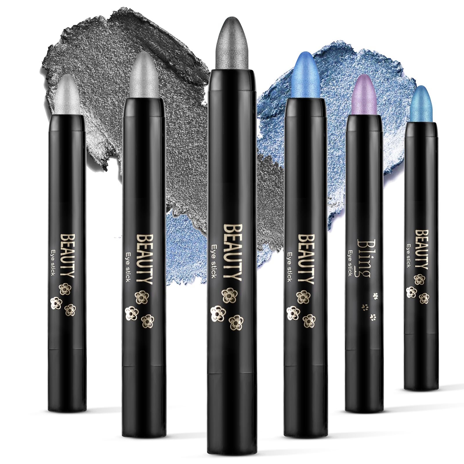 Boobeen 6PCS Cream Eyeshadow Stick Waterproof Eyeshadow Pencil Crayon Eye Brightener Stick Shimmer Eyeshadow Pen Create Glitter Eye Makeup, Easy to Use