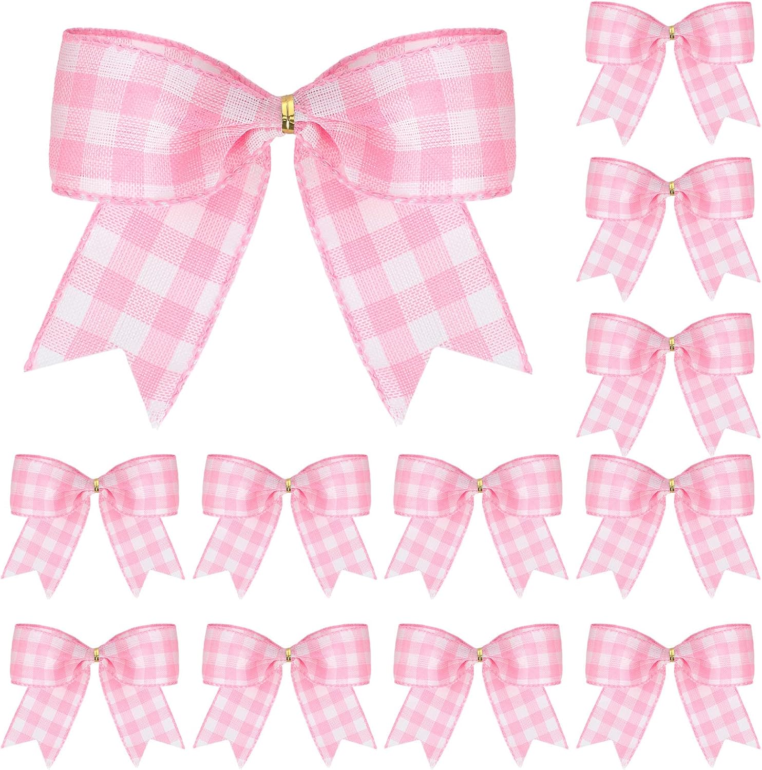 Bows & Ribbons - 12 Pieces Christmas Plaid Bows Buffalo Thanksgiving Fall Decorative Plaid Bows for Halloween Wreaths Tree Party Indoor Outdoor Home Decoration (Pink and White, 6 x 6 Inch)