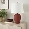 Nourison 23" Rust Orange Ceramic Pot Table Lamp for Bedroom, Living Room, Dining Office, with White Tapered Drum Shade