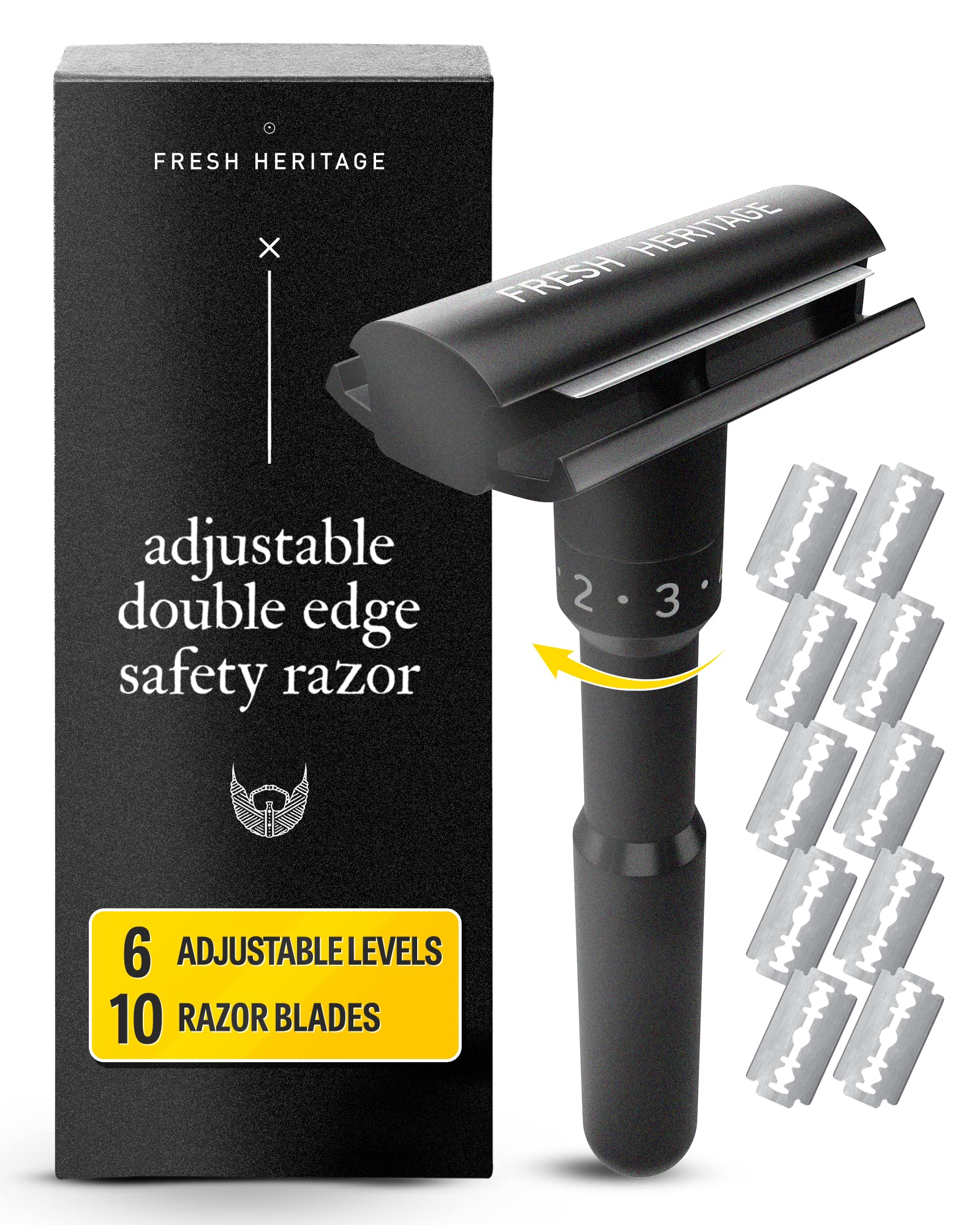 Photo 1 of Adjustable Double Edge Safety Razor With 10 Stainless Steel Blades - Men's Shaving Razor, Gifts for Men
