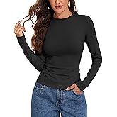 Mosocow Long Sleeve Cotton Shirts for Women Slim Fit Crewneck Jersey T Shirt Casual Going Out Tops Basic Tee