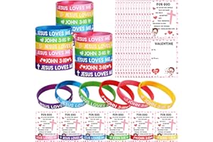 36 Sets Religious Valentine's Day Cards Bracelets Set John 3:16 Rubber Bracelet Bible Verses Cards Jesus Loves You Silicone W