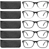 Fetrrc Reading Glasses Blue Light Blocking, Computer Glasses for Women Men, Fashion Square Eyeglasses 5 Pairs (Black, +3)