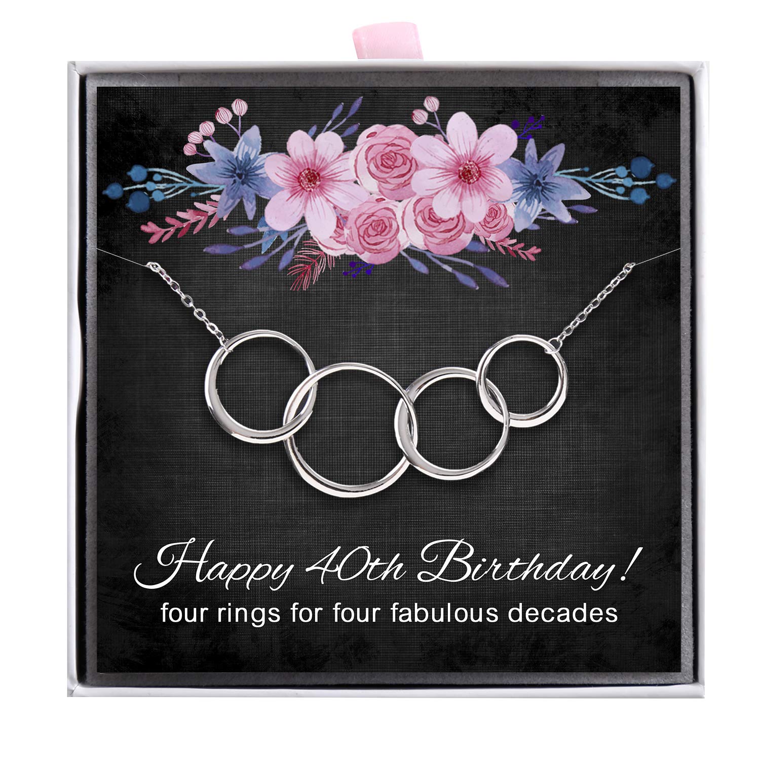 ALoveSoul 40th Birthday Gifts for Women - 925 Sterling Silver 4 Interlocking Circles Necklace, Gifts for Her, 40 Years Old Birthday Ideas