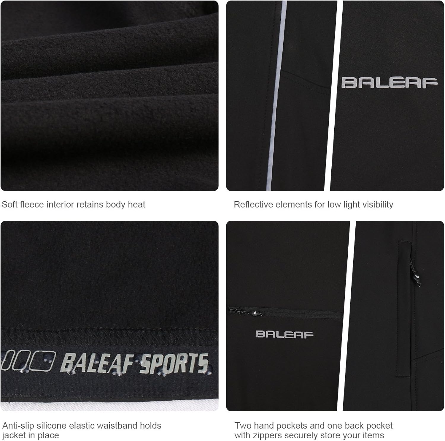 BALEAF Men's Windproof Cycling Running Jacket Thermal Softshell Water-Repellent Lightweight Windbreaker Winter : Clothing
