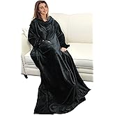Catalonia Wearable Blanket with Sleeves and Pocket, Cozy Soft Fleece Mink Micro Plush Wrap Throws Blanket Robe for Women and Men