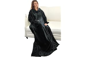 Catalonia Wearable Blanket with Sleeves and Pocket, Cozy Soft Fleece Mink Micro Plush Wrap Throws Blanket Robe for Women and Men