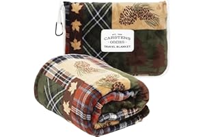 CARSTENS, INC. Travel Blanket, Premium Compact 2-in-1 Airplane Blanket/Pillow, Tree Plaid Rustic