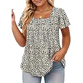 VISLILY Womens-Plus-Size-Summer-Tops Casual Ruffle Sleeve T Shirts Trendy Square Neck Tunics Loose Comfy Pleated Tees