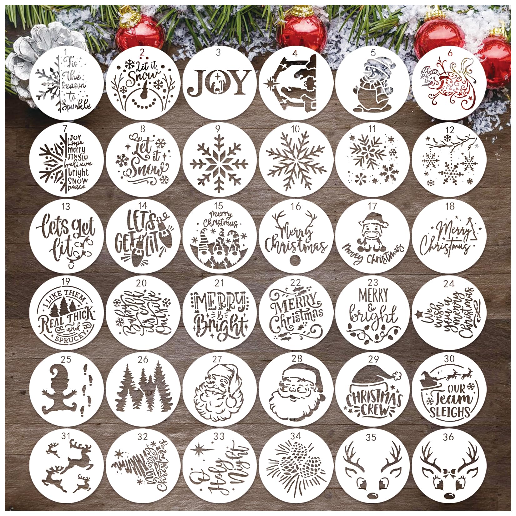 36 Pcs Small Christmas Stencils for Painting on Wood 3 Inch Reusable Christmas Ornament Stencil for Crafts Wood Card Paper Fabric (36 Christmas)