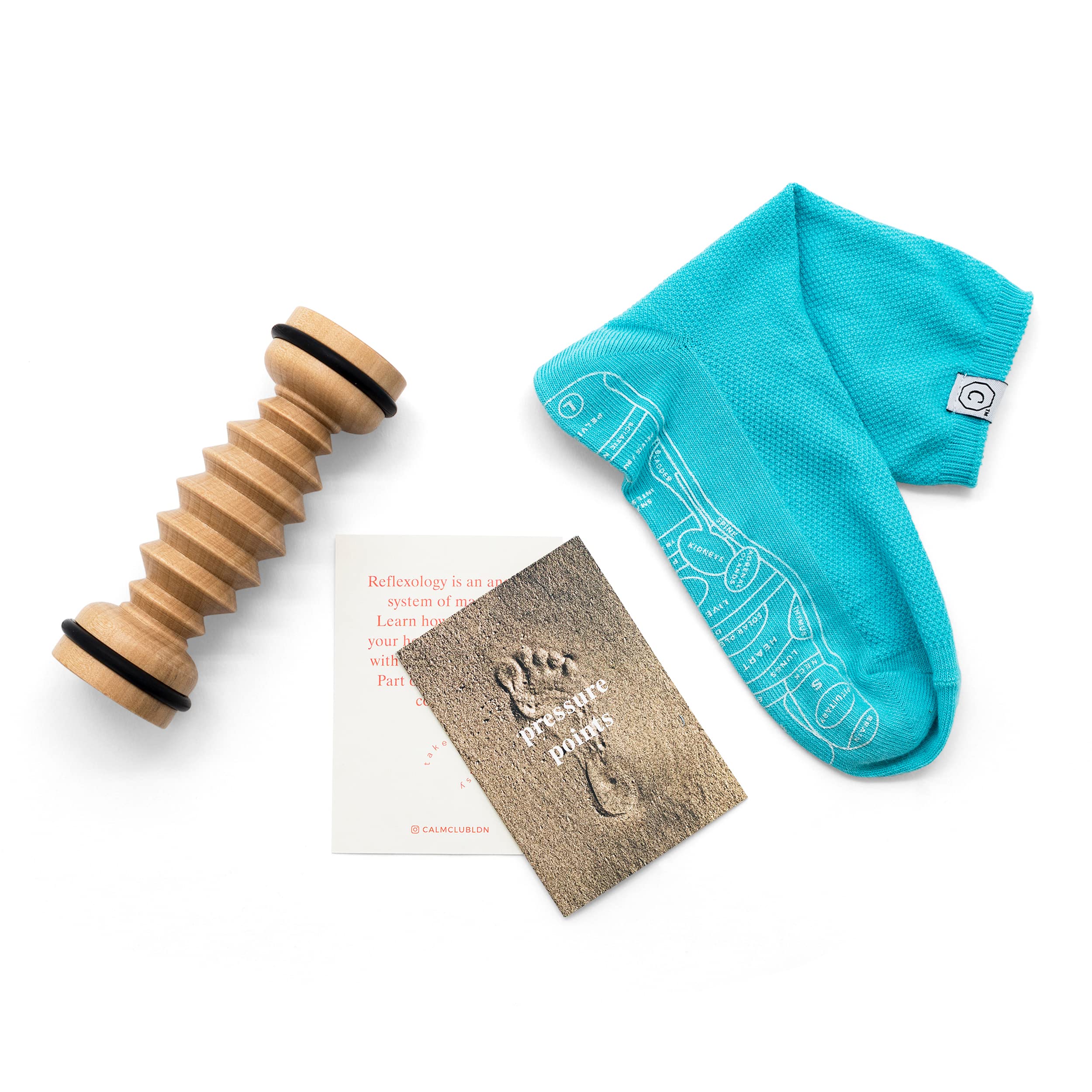 Calm Club | Foot Massager Kit | Massage Socks & Reflexology Guide | Relaxation Gifts for Women | Massage Roller & Massage Stick | Foot Care Set for Stress Relief & Pain | Acupressure Feet Massager