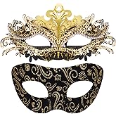 SIQUK Couple Masquerade Masks Metal Venetian Party Mask Halloween Costume Mask Mardi Gras Mask for Couples Women and Men