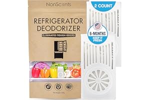 NonScents Refrigerator Deodorizer - Odor Eliminator for Fridge & Freezer - Outshines Baking Soda & Charcoal - Fragrance Free - Unscented & Long-Lasting, Freshen Refrigerator (2-Count)