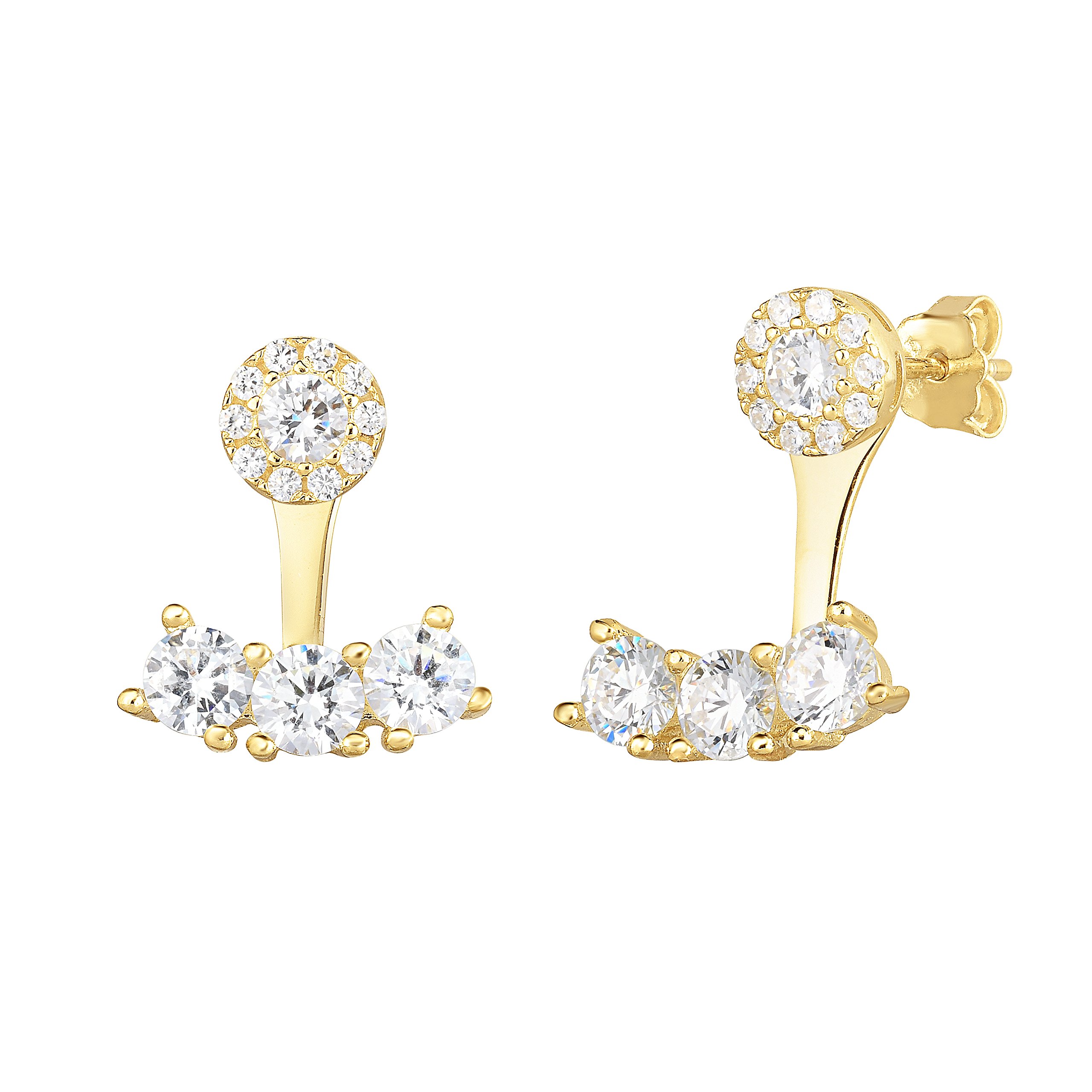 Spoil Cupid Yellow Gold-Plated Sterling Silver Halo Cubic Zirconia Front Back Stud Earrings
