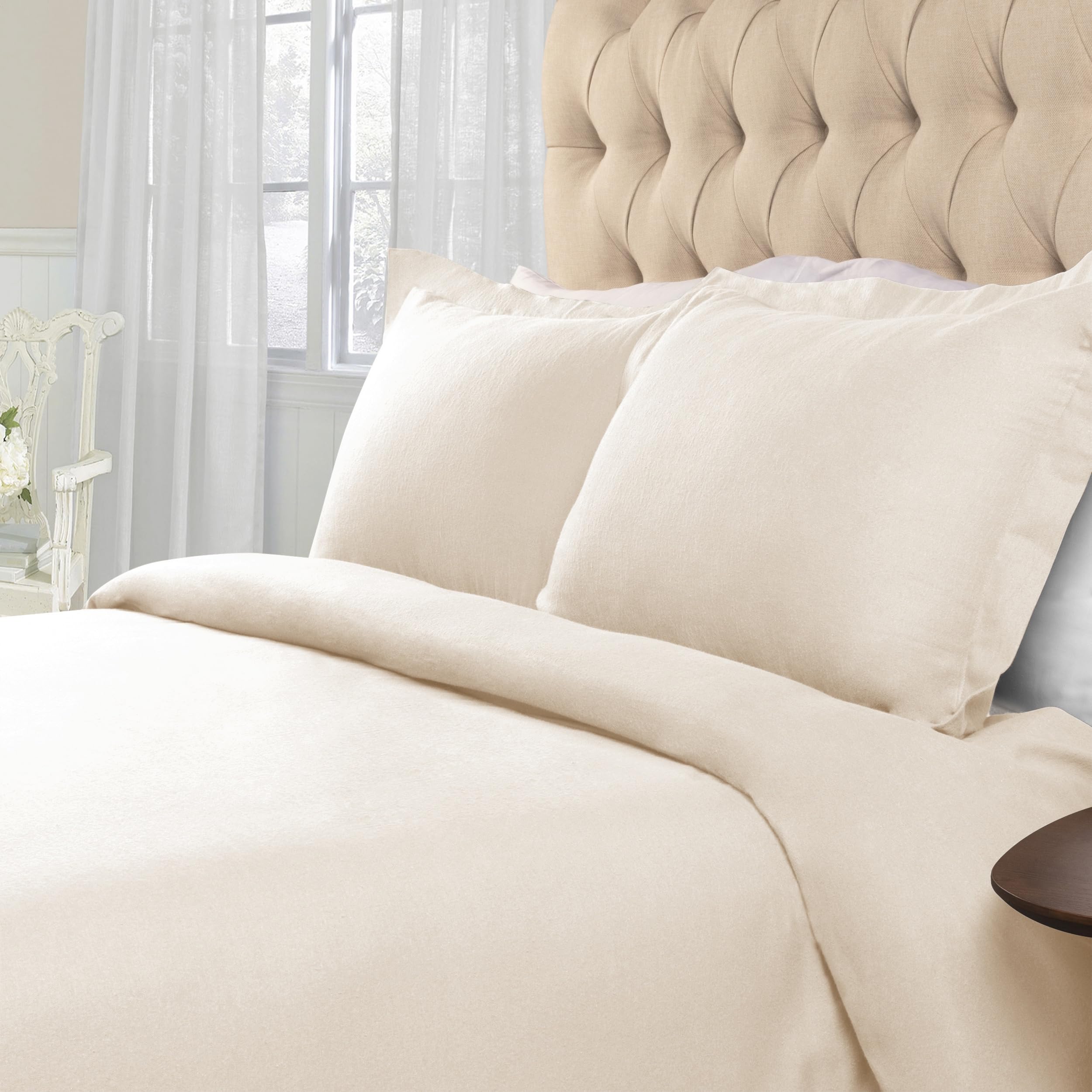 Photo 1 of Superior Flannel Cotton Duvet Cover Set, Warm Fuzzy Comforter Cover, Cozy Soft Bedding Essentials for Adults, Kids Bedding, Secure Button Closure, Includes 1 Duvet Cover, 1 Pillow Sham, Twin, Ivory