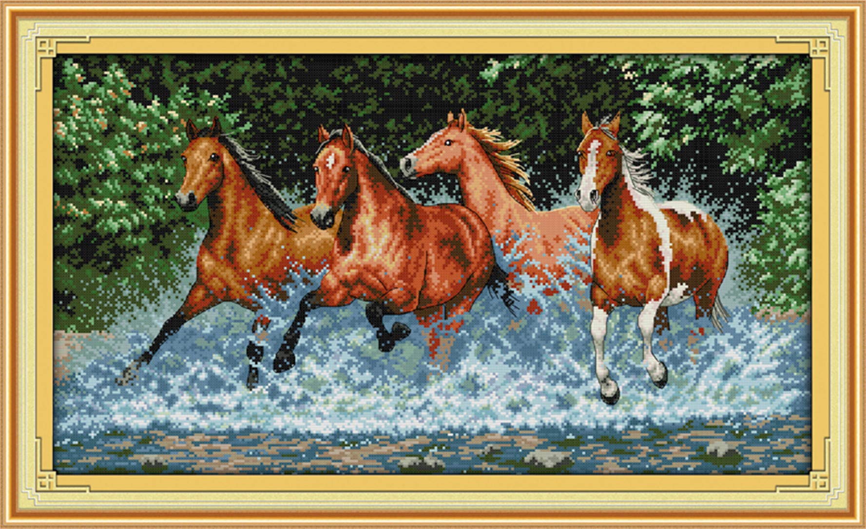 CaptainCrafts Cross Stitch Kits, Stamped Cross Stitch Preprinted Fabric Cross Stitch Adults Embroidery Kits (Preprinted 11CT, Horses)
