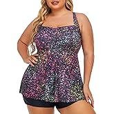 Summer Mae Women Plus Size Two Piece Tankini Swimsuits Flowy Bathing Suits Tummy Control Swimwear with Shorts