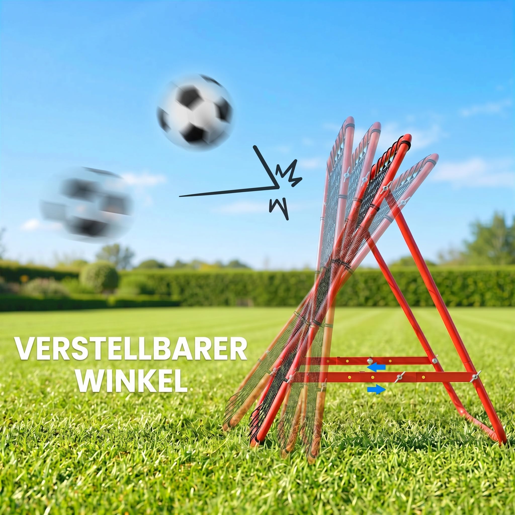 HOMCOM Rebounder für Fußball, 84 x 84 cm Fussball Rebounder mit stufenlos verstellbarem Winkel, Kickback Rückprallwand Fußballtor für Jugendliche Schuss-, Pass- und Ballannahmetraining Rot 4