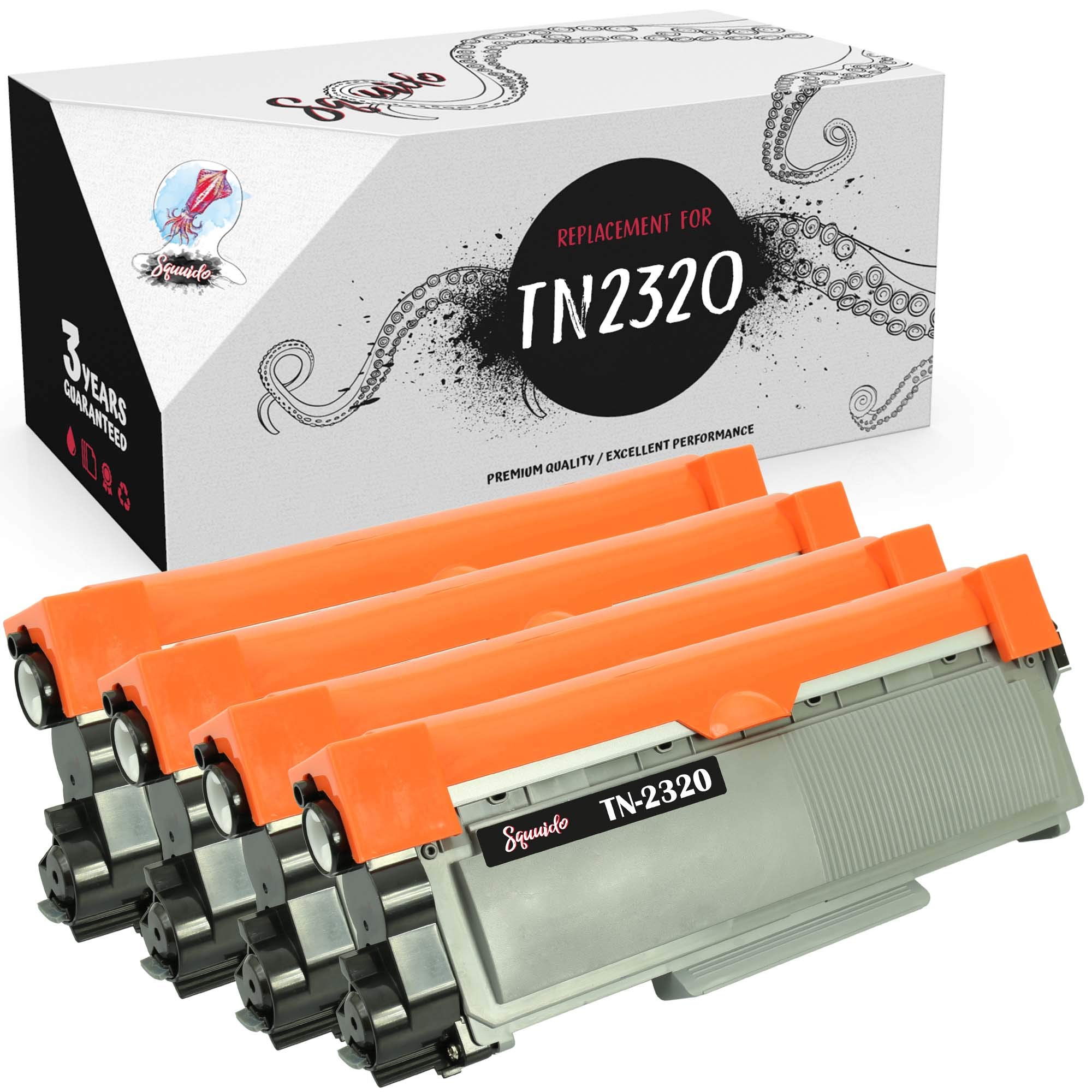 Squuido 4 toner cartridges TN2320 TN 2320 compatible with Brother HL-L2300D L2320D L2340DW L2360DN L2360DW L2365DW L2380DW DCP-L2500D L2520DW L2540DN L2560DW MFC-L2700DW | High Yield 2600 pages