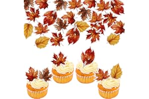 ZHUOWEISM 48 PCS Edible Edible Fall Leaves Cupcake Toppers Wafer Paper Autumn Maple Leaves Cupcake Picks Edible Gold leaf Cupcake Decorations for Thanksgiving Baby Shower Birthday Party Cake Decor Supplies