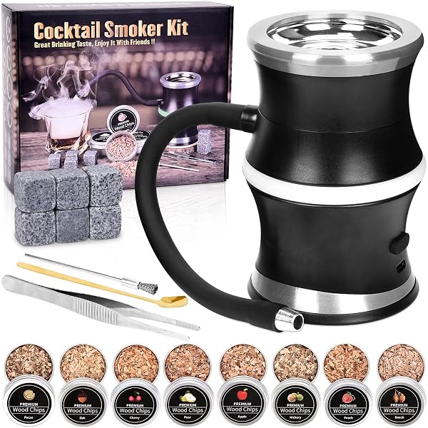ELECTRIC WHISKEY SMOKER KIT, COCKTAIL SMOKER KIT WITH WHISKEY STONES & 8 FLAVORS WOOD CHIPS, DRINK BOURBON OLD FASHIONED SMOKER KIT, WHISKEY GIFTS FOR MEN, DAD, HUSBAND, BOSS, BOYFRIEND