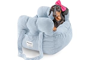 PETNEX Dog Car Seat for Small Dogs, Portable Puppy Car Seat of Easy Installation, Fashionable Pet Carrier Bag with Large Pockets, Machine Washable Dog Booster Seat (Striped Blue)