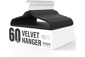 YSSOA Velvet Hangers 60 Pack, Non-Slip Clothes Hangers with Shoulder Notches, 360° Swivel Hooks, Heavy Duty Standard Hangers for Closet Space Saving, Black