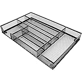 Coasdigi Desk Drawer Organizer Metal Mesh Drawer Organizer Tray for Office School or Home Supplies Desktop Storage Stationery,6 Compartments, 12.6 x 8.27 x 1.57 inch,Black (1pc pack)