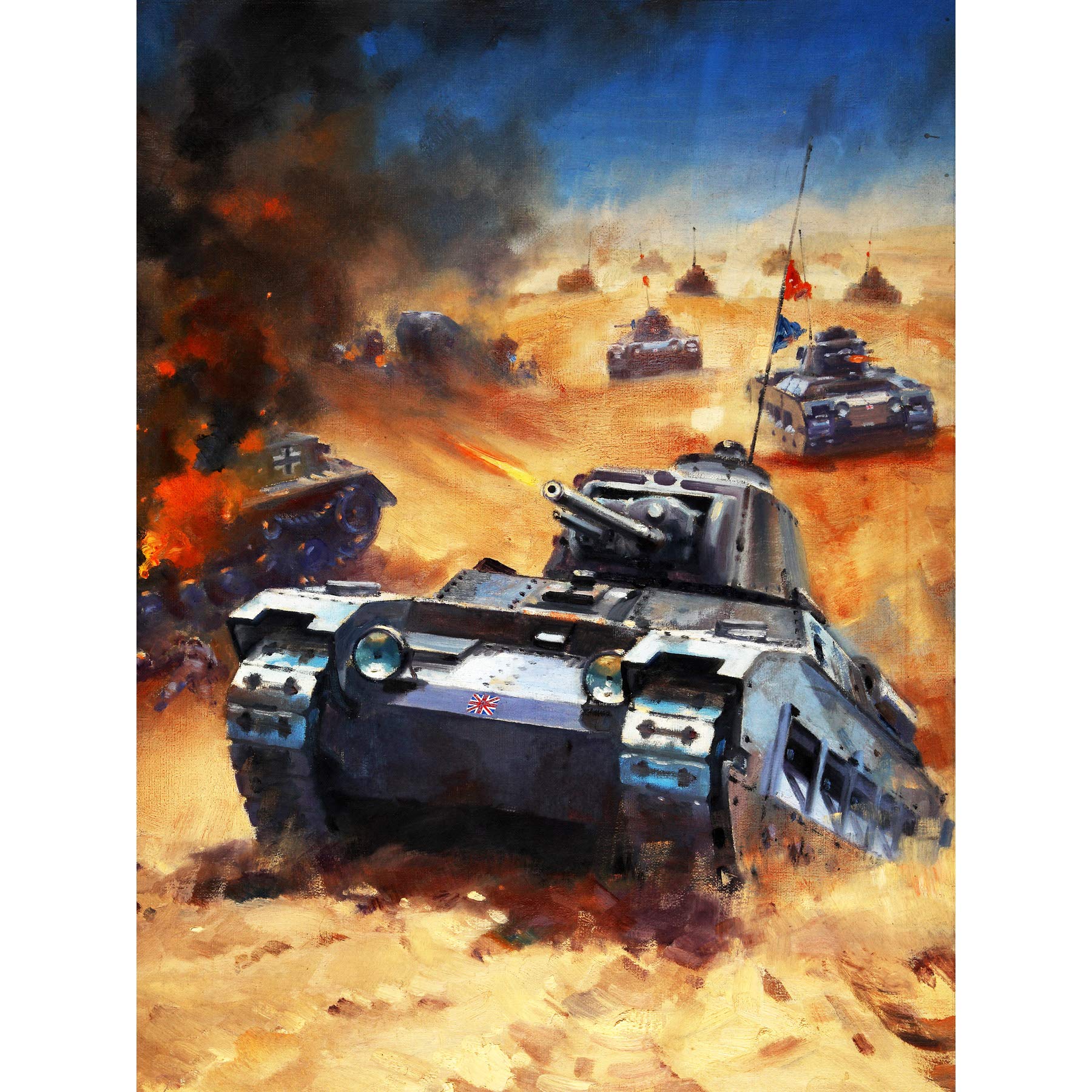 Krogman War WWII UK Desert Tank Battle Painting Large XL Wall Art Canvas Print