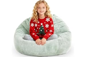 ENBAOHUI Bean Bag Chairs with Memory Foam Chairs for Kids Teens Toddler Faux Fur Sofa Chair with Handle Greyish-Green