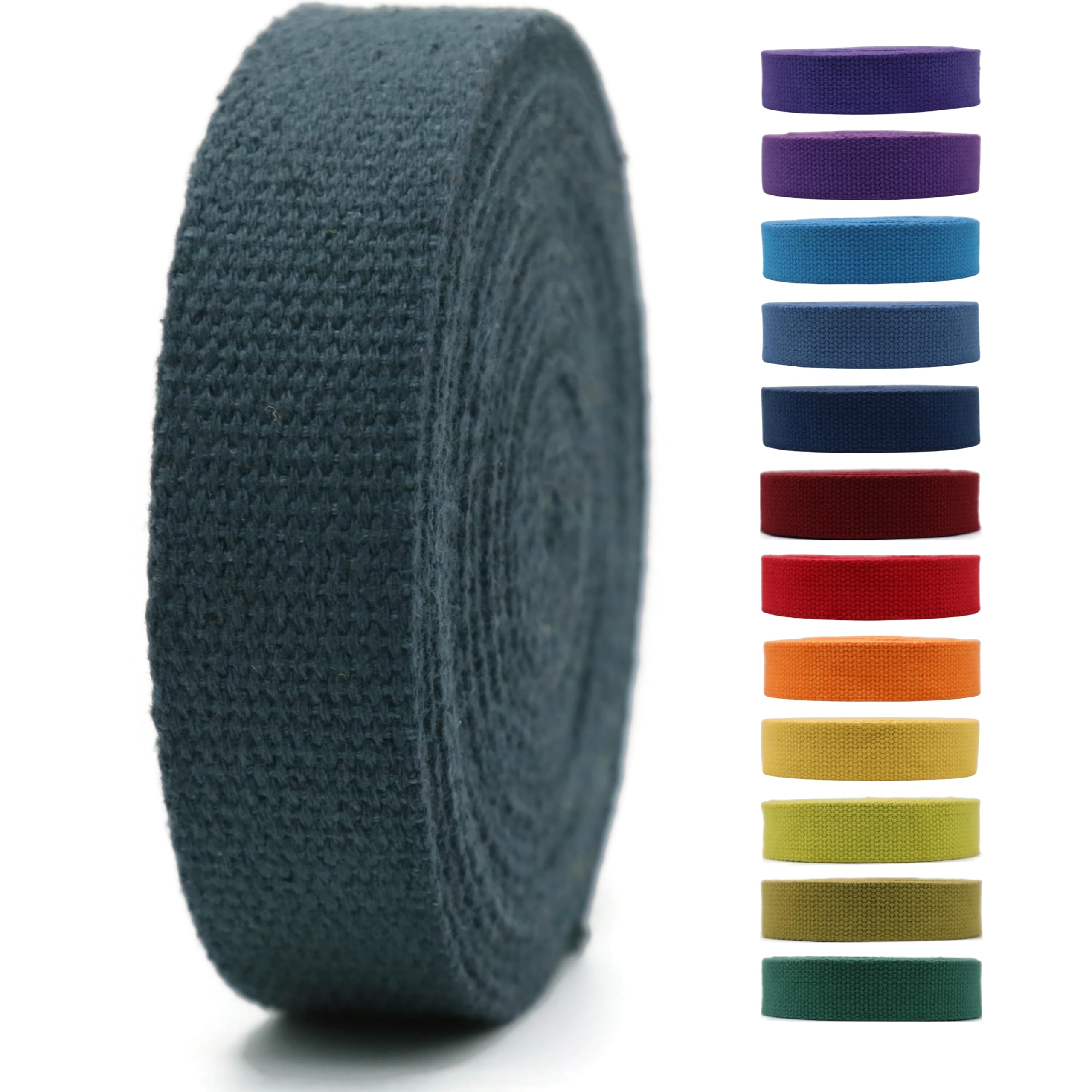 Photo 1 of 1" & 1.5'' & 2" Cotton Webbing - 5 Yards - 50+ Colors -%100 Natural Cotton - Turkish Woven - Heavy Duty 1 Inch 1.5 Inch 2 Inch Canvas Webbing for Sewing Straps Bag Climbing Indoors Craft DIY 11542