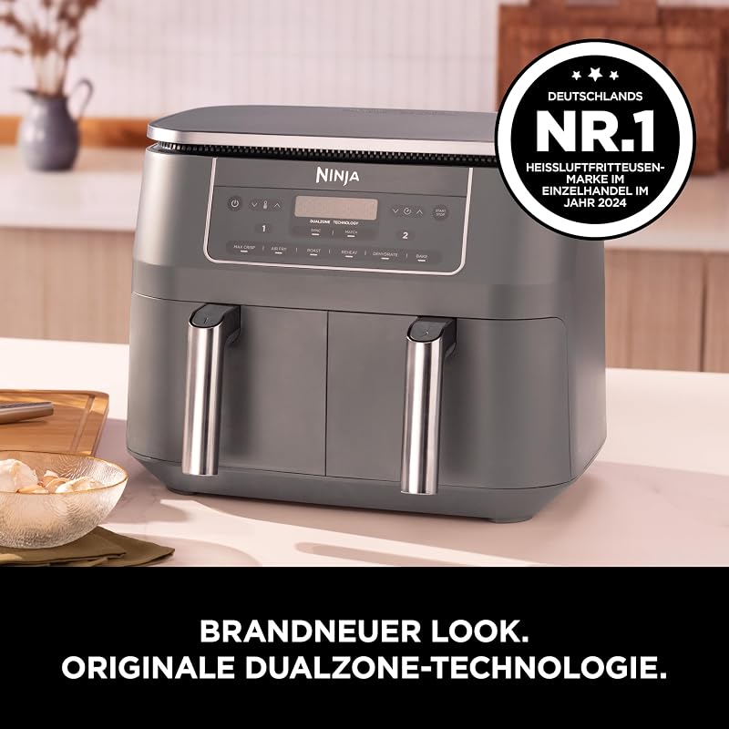 Dual Zone digitale Heißluftfritteuse, 7,6 L, 6-in-1, Metallic Grau