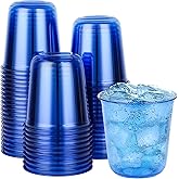 AimFun 50Pcs Blue Plastic Cups Dome Clear Disposable Party Cup 12oz Cold Coffee Beverage Snacks Wine Glasses for Halloween Graduation Birthday Xmas Party Holiday Gatherings (Blue, 12oz)