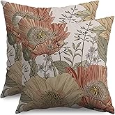 Sivirary Vintage Floral Pillow Covers 18x18 Inch Set of 2, Brown Rust Colored Flowers Botanical Decorative Throw Pillow Cases Cushion Covers Rustic Decoration Gift Farmhouse Sofa Couch Bed Decor