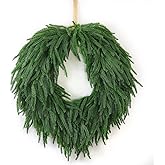 24" Norfolk Pine Christmas Wreath for Front Door – Large Artificial Greenery Wreath for Wall, Porch, or Indoor Outdoor Holiday Decor – Real Touch Pine Foliage (1, 24")